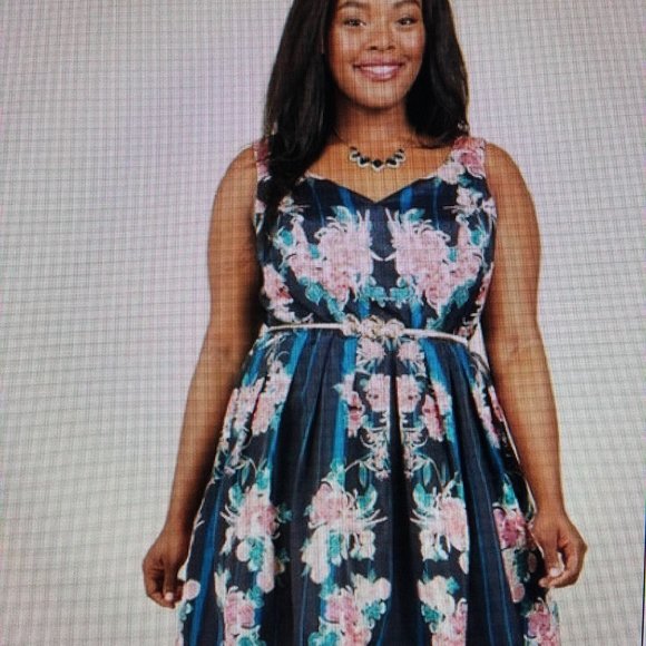 Modcloth Dresses & Skirts - Modcloth Party Dress Ineffable Elegance Navy, Blue Stripes, & Floral 1X NWOT